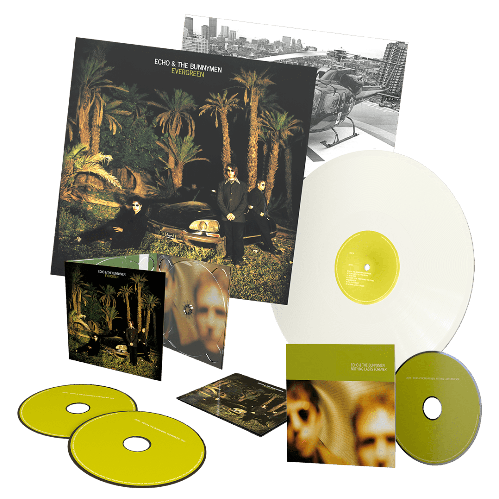 EVERGREEN (25TH ANNIVERSARY) WHITE COLOUR VINYL + DOUBLE CD + EXCLUSIVE 'NOTHING LASTS FOREVER' CD SINGLE by Echo & The Bunnymen