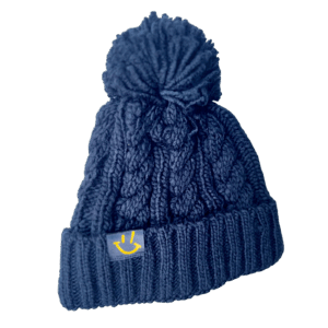 Black Cable Knit Melange Beanie with GP Smiley logo - Graeme Park DJ