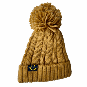 Mustard Cable Knit Melange Beanie with GP Smiley logo - Graeme Park DJ
