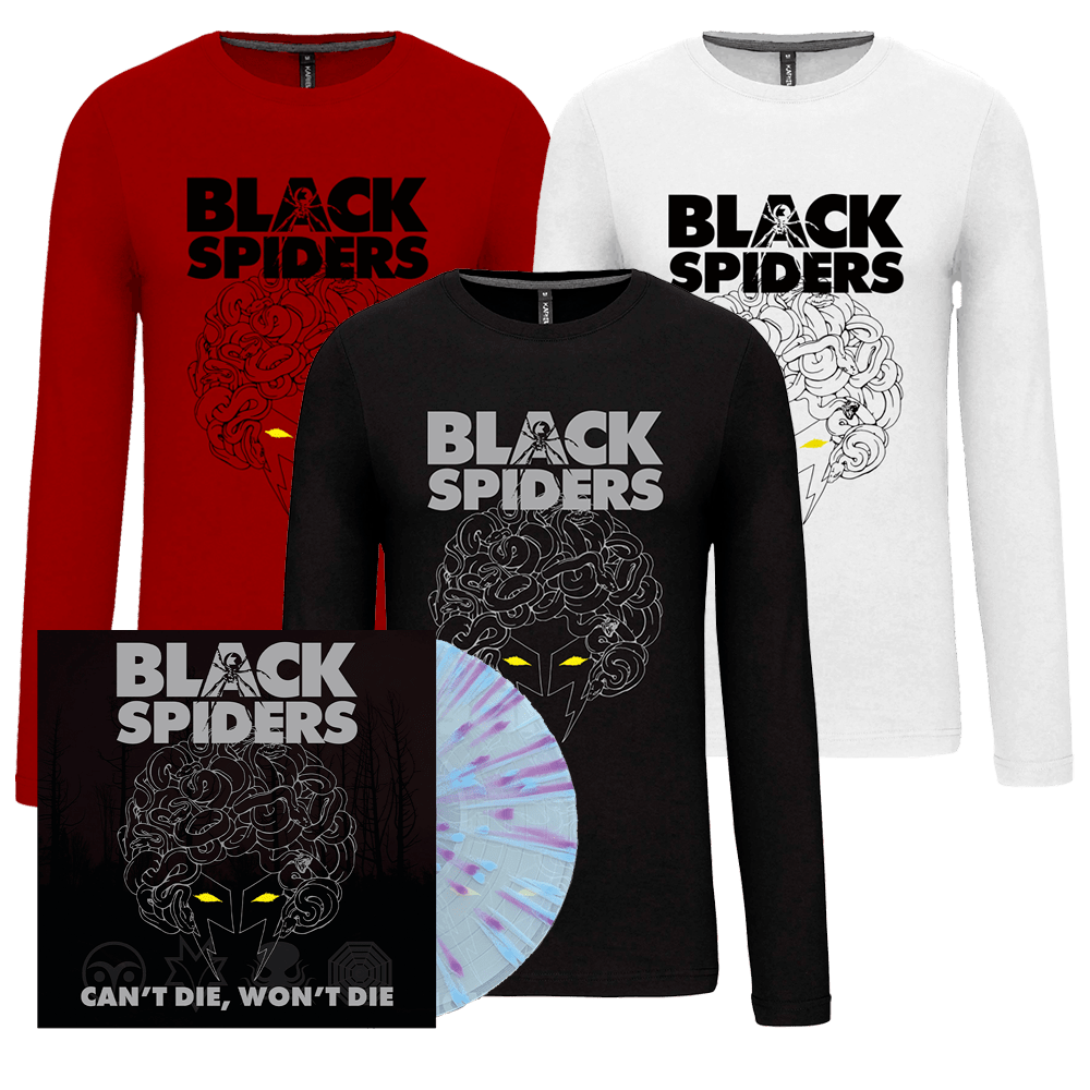 Can't Die, Won't Die Glow In The Dark Splatter Vinyl + Longsleeve with Signed Print by Black Spiders