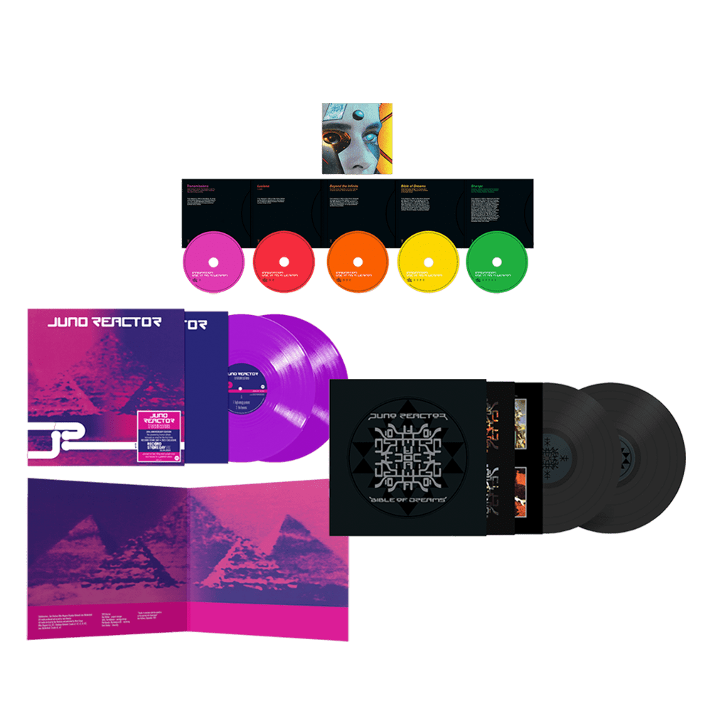 Imagination, Use It As A Weapon (Signed Edition) 5CD + Transmissions 30th Anniversary Edition RSD 2023 Neon Purple 2LP + Bible of Dreams Black 2LP by Juno Reactor