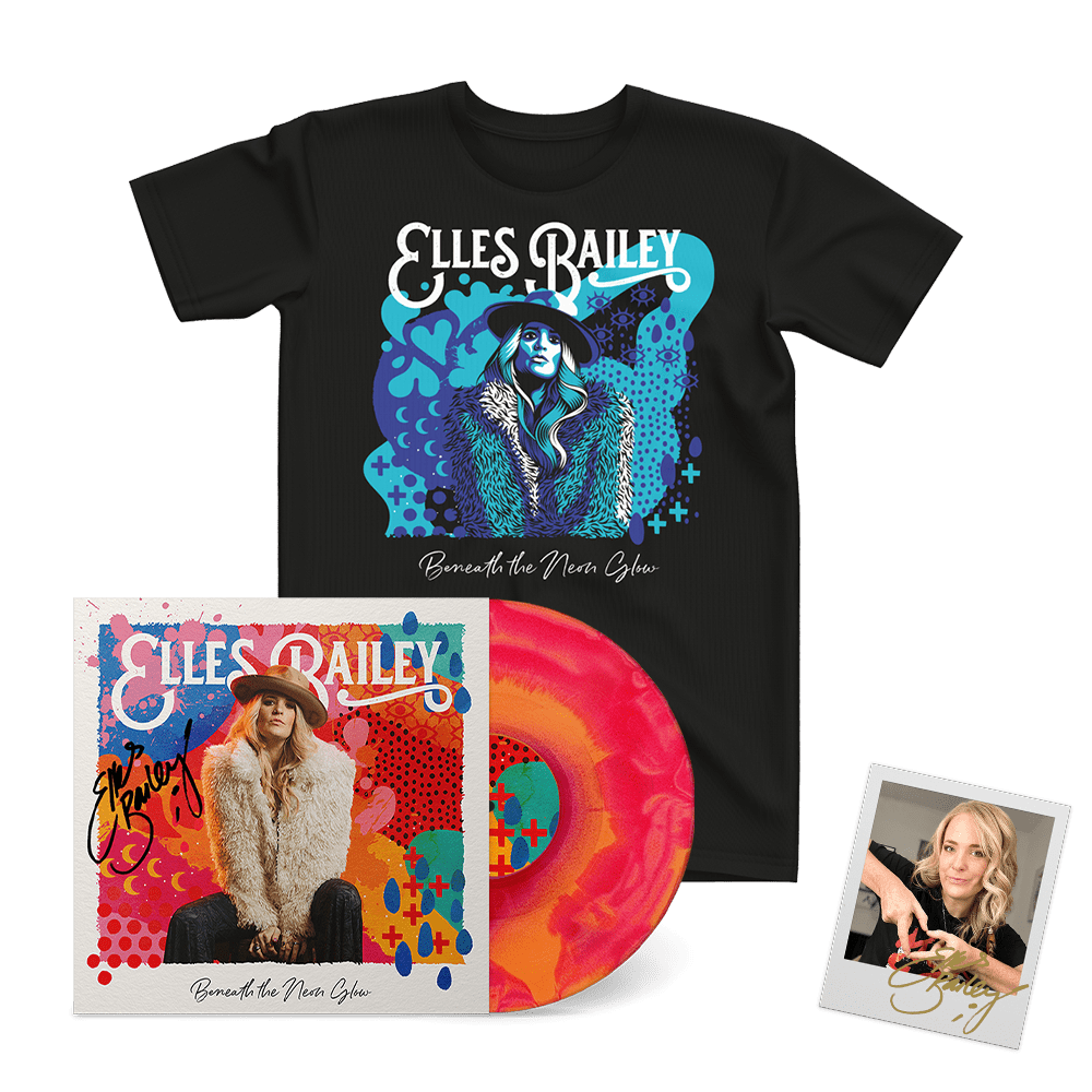 Beneath The Neon Glow Signed Red & Orange 'Fruit Salad' Sunburst Vinyl + T-Shirt by Elles Bailey