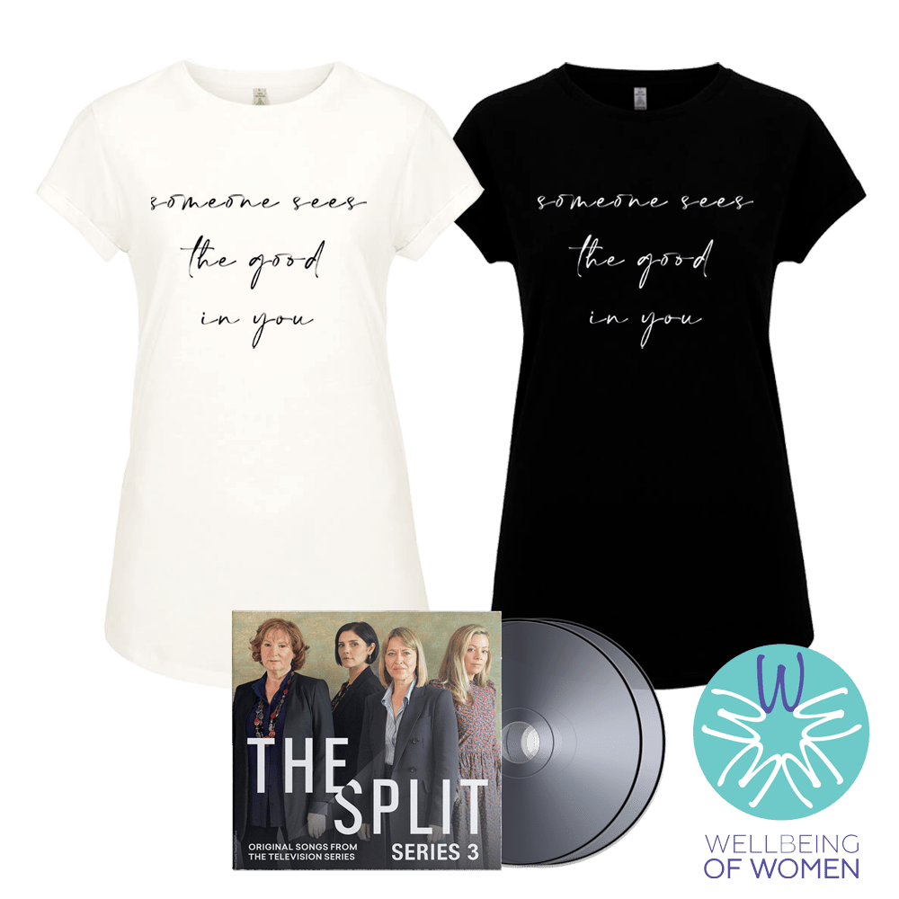The Split: Original Songs from the Television Series - Signed 2CD & Faultline Lyric Rolled Sleeve Recycled T-Shirt - Olivia Broadfield