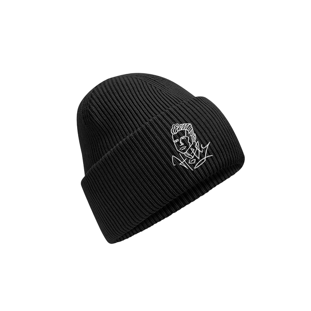 Winter Embroidered Beanie Hat Black