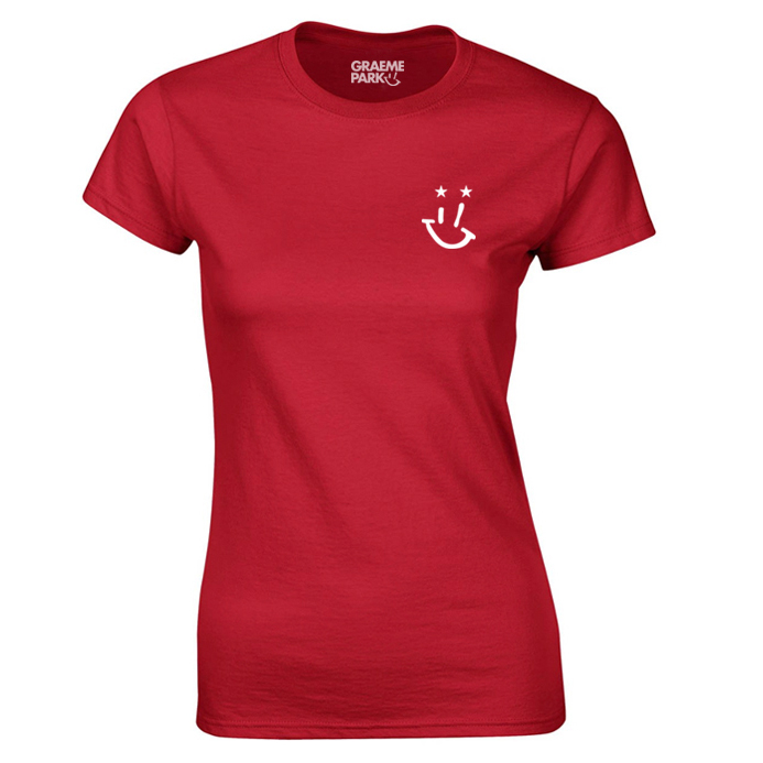 Red T-Shirt With White GP 'Dandy' Smiley Logo (Womens Fit)