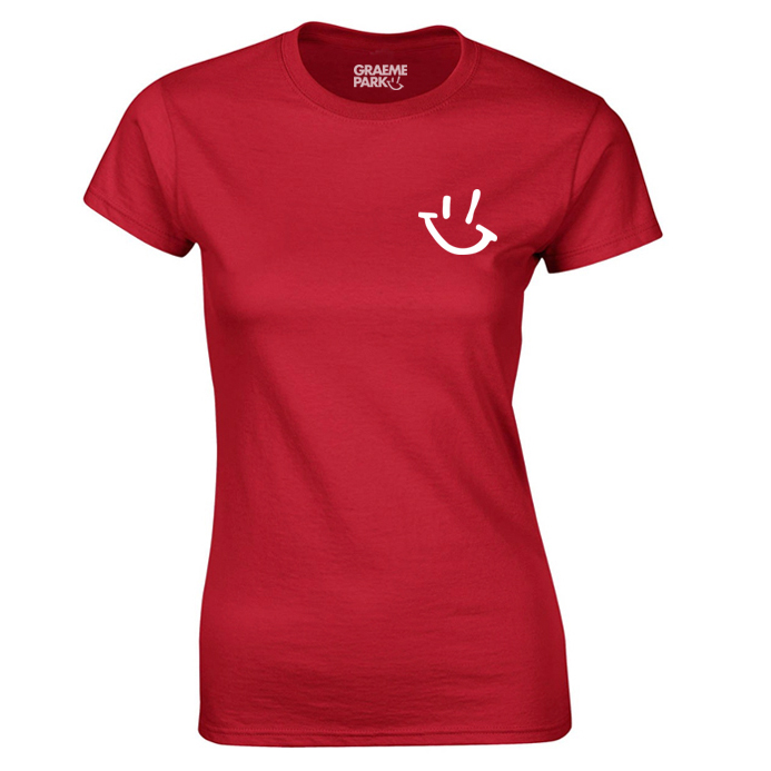 Red T-Shirt With White GP Smiley Logo (Womens Fit)