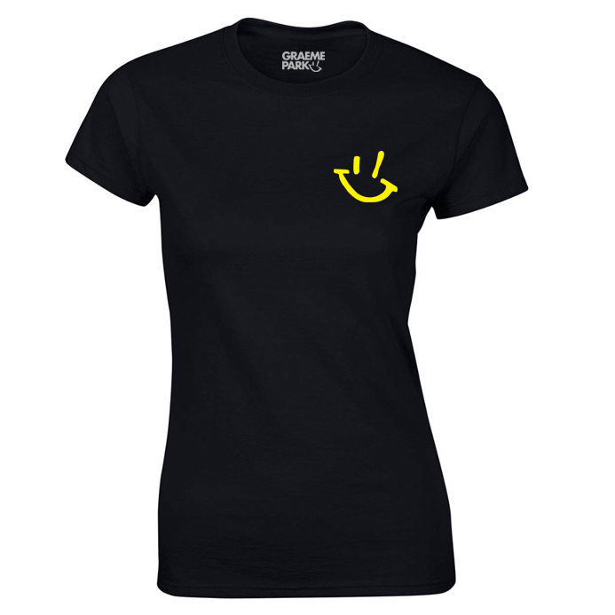 Black T-Shirt With Yellow GP Smiley Logo (Womens Fit)
