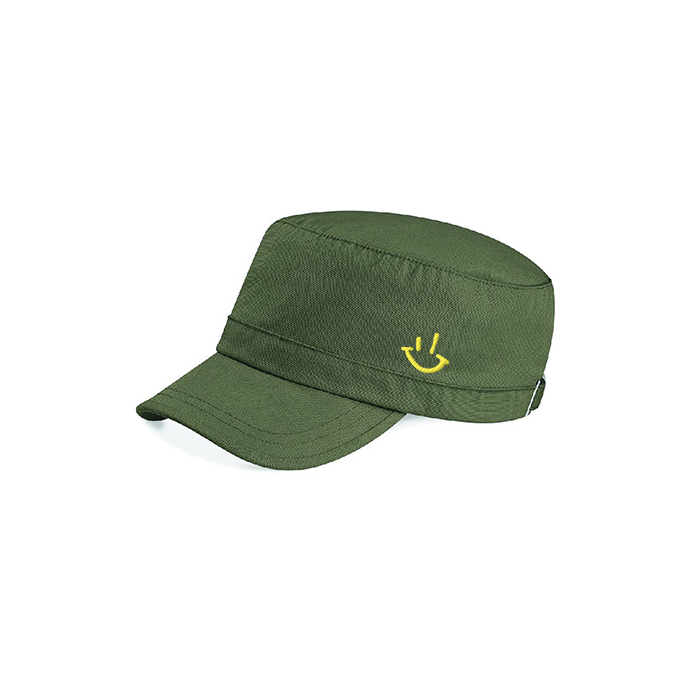 Olive Green Army Cap with Yellow GP Smiley Logo (One Size)