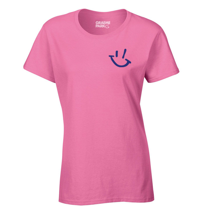 Pink T-Shirt With Blue GP Smiley Logo (Womens Fit)