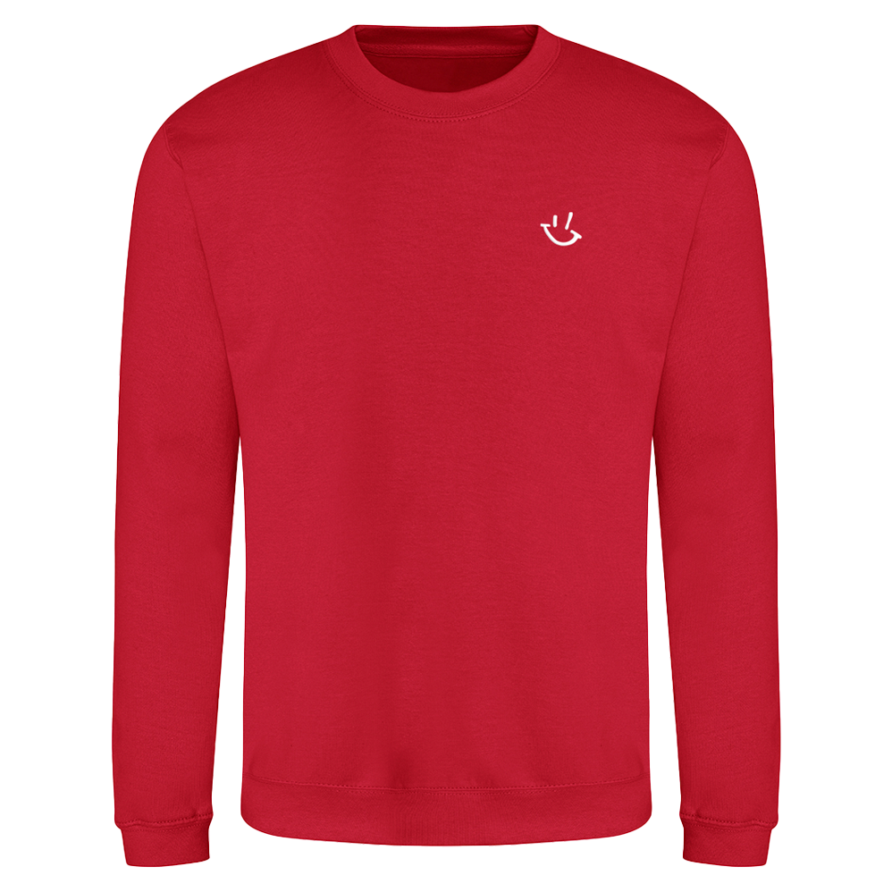 RED SWEATSHIRT WITH WHITE EMBROIDERED GP SMILEY LOGO