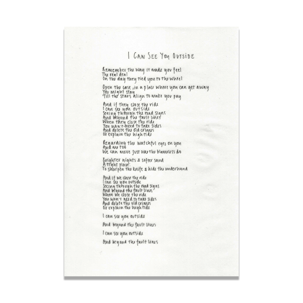 Signed Lyric Print (I Can See You Outside)