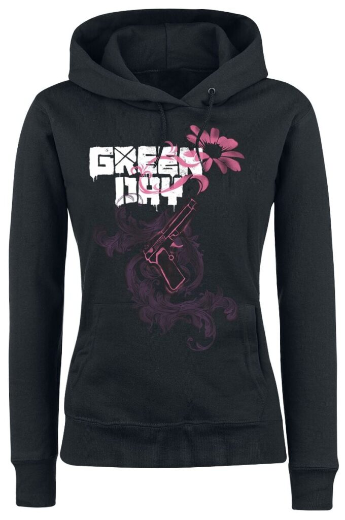 Green Day Gun Flower Hoodie black