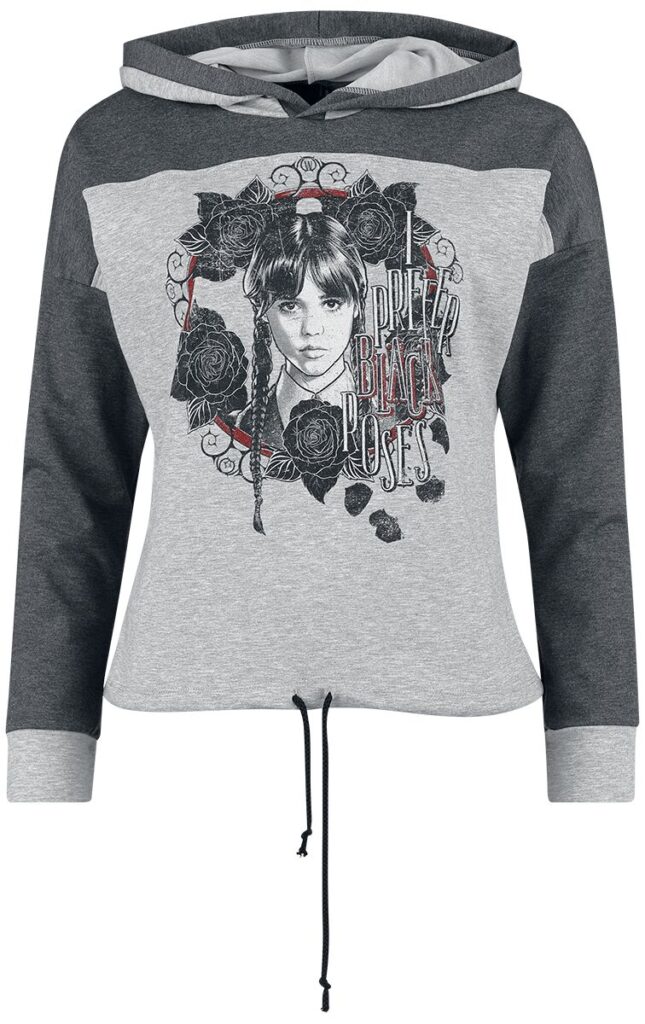 Wednesday Black Roses Hoodie grey black